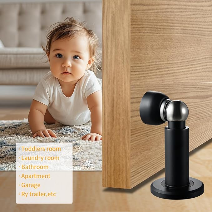 Door Stoppers – Heavy Duty Magnetic Door Stopper for Wall & Bottom of Door – Premium Adjustable Door Stop with Heavy-Duty Windproof Design, Constructed with SUS304 Stainless Steel (Black)