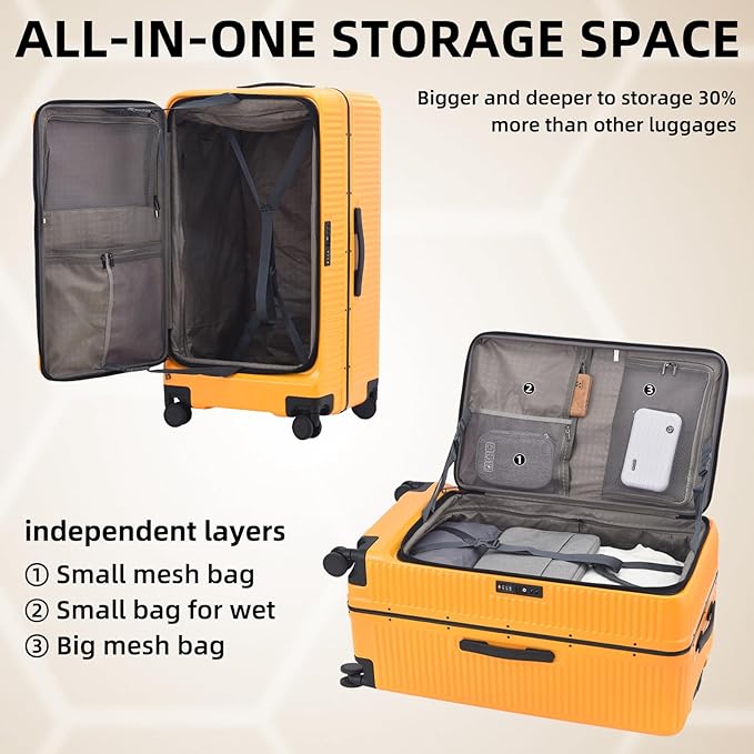 2 pieces 20/29 Aluminum Frame Carry On and Checked Luggage Set with Side Opening, Lightweight Hardshell ABS+PC Trunk Suitcase with TSA Lock, 360° Universal Wheels & Adjustable Handle, Orange