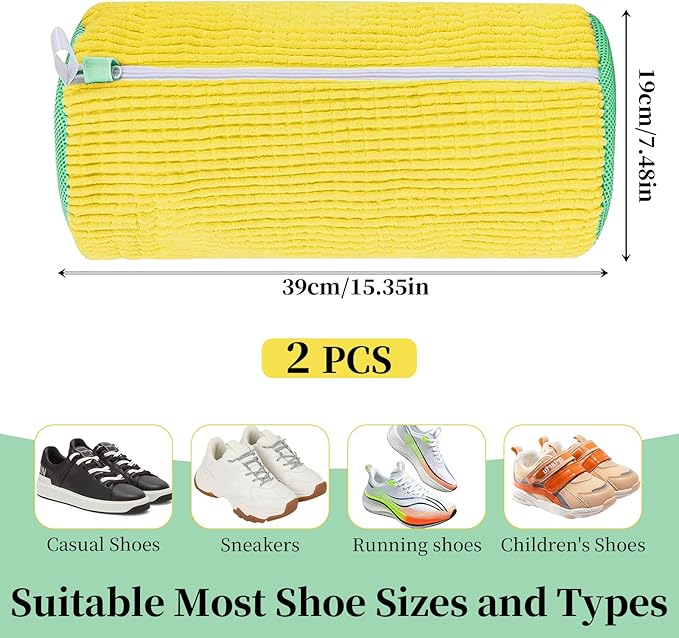 2Pcs Shoe Washing Machine Bag, Reusable Shoes Cleaning Bags for All Shoe Types, Laundry Shoe Bag for Washer and Dryer (Yellow)