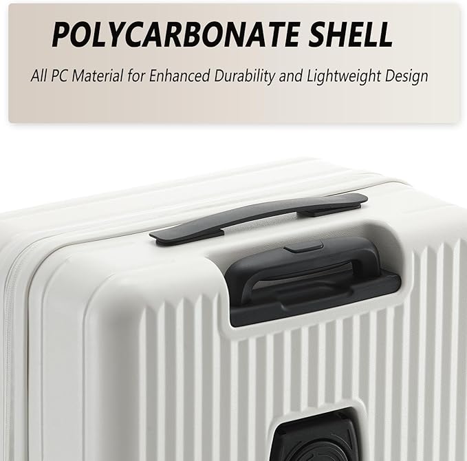26 Inch Top Opening Checked Travel Luggage Expandable with Spinner Wheels,All PC Hard Shell Hardside Lightweight Medium Suitcase with TSA Approved Cup Holder for Business Trips Woman Men,White