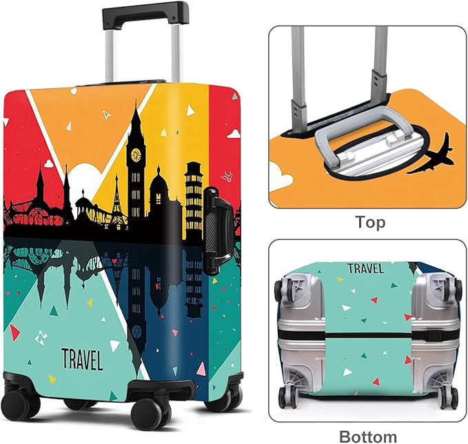 Luggage Cover Washable Suitcase Protector Anti-Scratch,Stretchable Fit for 20-34Inch Luggage Durable Travel Bag Cover with Zipper Closure (Travel-2, XL(fits 32-34Inch suitcase))