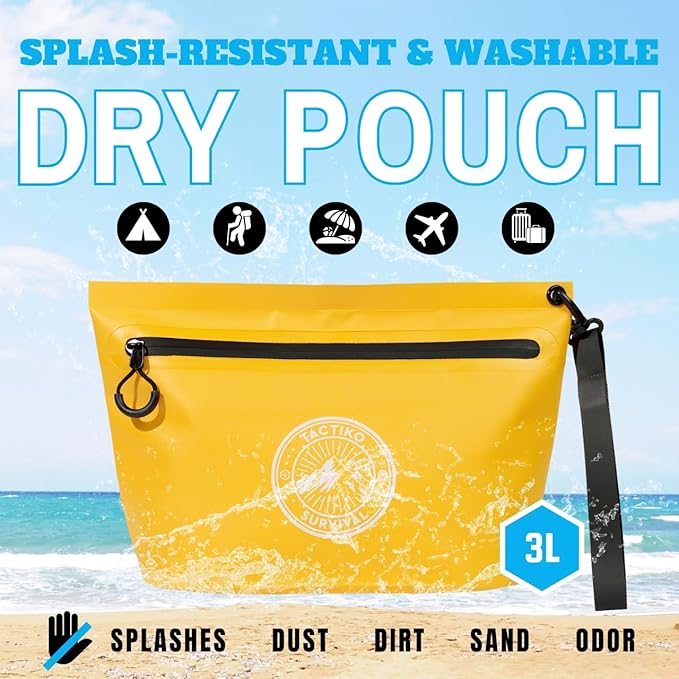 3-Pack Tactiko Heavy-Duty Splash Water Resistant Zipper Pouches - 3 L Hold-All Organizers for Dry Bags, Travel Bags (3, Yellow/Orange/Gray)