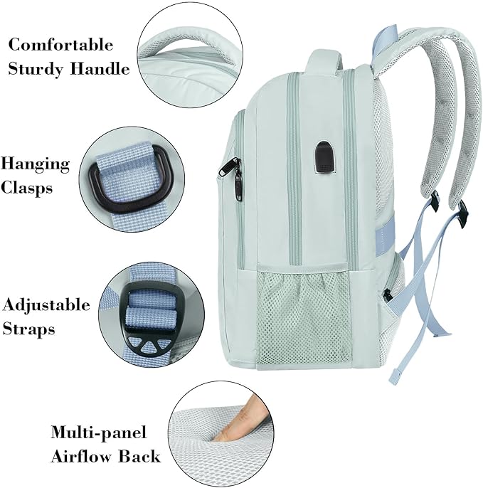 MATEIN Travel Laptop Backpack, Lightweight Anti Theft School Bookbag for Girls Boys and Students with USB Charging Port, Water Resistant 15.6 Inch Computer Bag Sturdy College Daypack Gift for Women