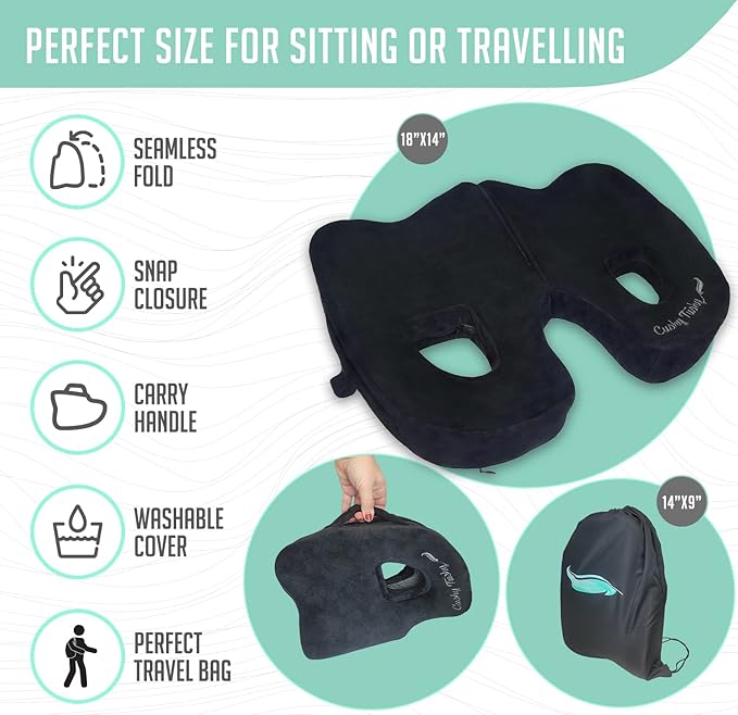 Premium Foldable Piriformis Cushion - Piriformis Pain and Sciatic Pain Relief Cushion - for Home & Office Use, Perfect for Travel or Driving - Piriformis Cushion