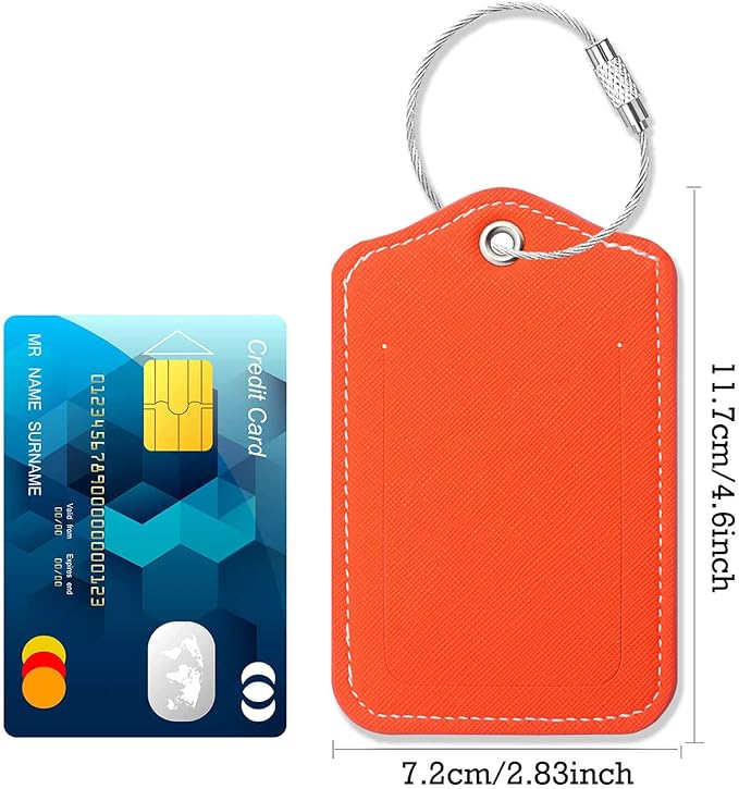 Luggage Tags for Suitcases-Leather Luggage Tag 4 Pack with Loops Cute Bag/Backpack/Suitcase Tags Travel Essentials for Flying (Orange)