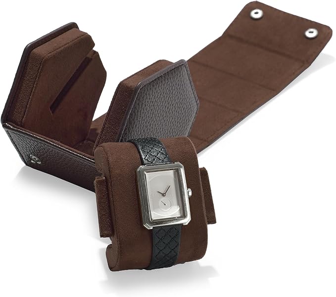Oirlv Luxury Hexagonal Leather Watch Travel Case Single Watch Box for Men Portable Jewelry Storage Roll Organizer(1-Slot,Brown)