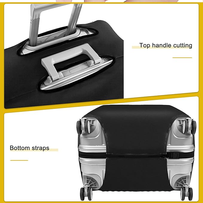 24 Inch PVC Luggage Protector Covers for TSA Approved Clear Suitcase Cover Protector Transparent Luggage Protective Cover Set (Black, Suitable for 23"-24")