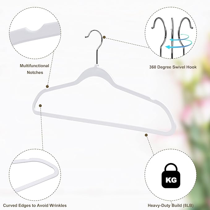 Quality Hangers Clothes Hangers 200 Pack - Non-Velvet Plastic Hangers for Clothes, 17.5 inch Coat Hanger Set -Space-Saving Closet Hangers with Chrome Hook, Functional Non-Flocked Hangers, Cream White