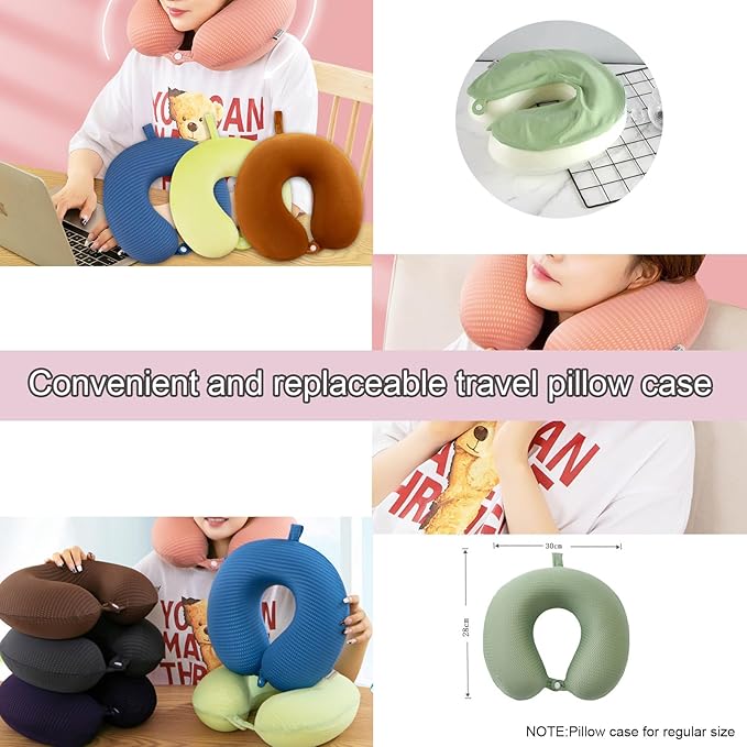 Travel Neck Pillow Cover, Neck Pillow Case with Zipper, Cooling, Pure, Soft and Smooh, Airplane Pillow Sleep Replacementt Washable (Only Pillow Covers, no Filler)