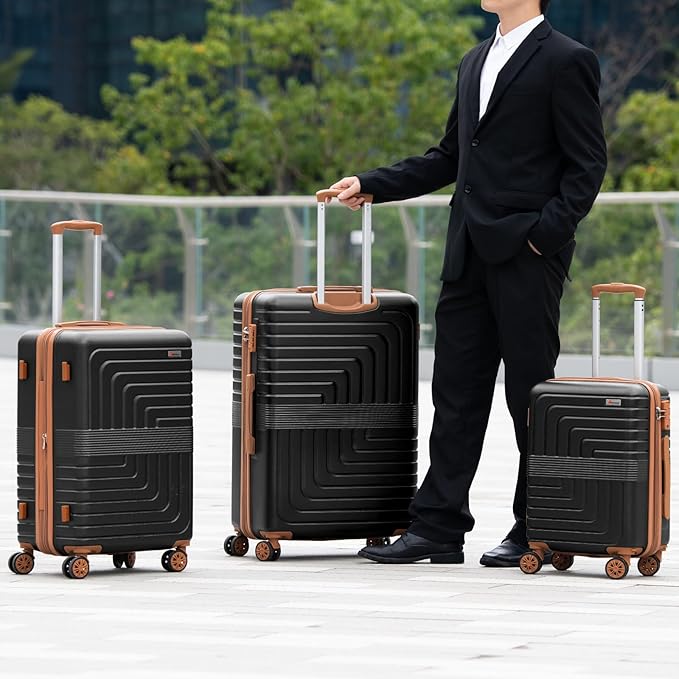 Romswi Luggage Sets 3 Piece Expandable PC+ABS Suitcases, Durable Hardshell Lightweight Suitcase Set with TSA Lock Dual Spinner Wheels, 21/24/28 Inch,Black
