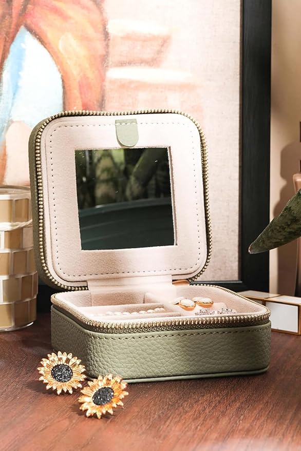S.Leaf Travel Jewelry Organizer Travel Jewelry Boxes for Women Small Jewelry Travel Case Box Portable Travel Jewelry Case Travel Case Mini Jewelry (03_Lychee_Butterfly_Blue)
