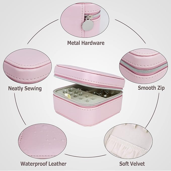 Travel Small Portable Mini Jewelry Box for Rings Earrings Necklaces and Lipstick Pink