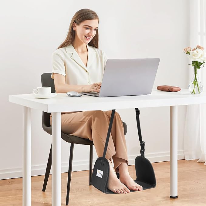 CERBONNY Airplane Foot Rest - Portable and Adjustable Foot Hammock, Travel Flight Essential for Relaxing Your Feet During Journeys - Office Footrests (Black)