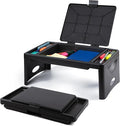 Loddie Doddie Folding Lap Desk & Bed Table - 9.75 x 12 in Black Sturdy Plastic - Portable Desk for Bed with Storage Pocket & Accessory Trays - Laptop Tray & Lap Table for Kids