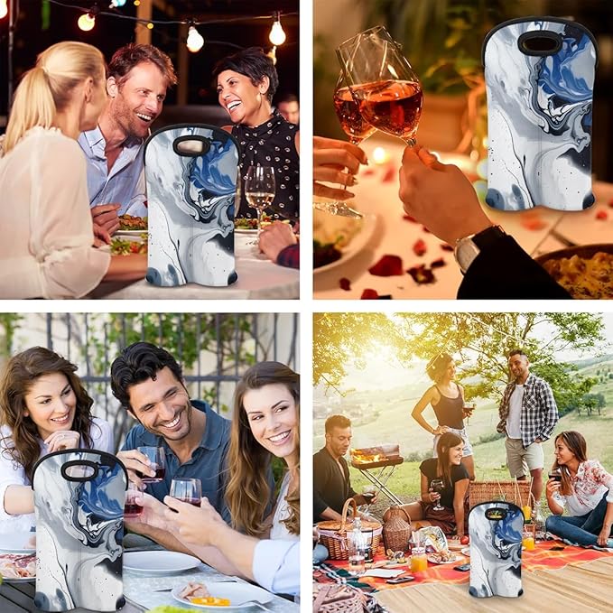 Wine Carrier Tote Personalized Bag for 2 Bottles - Neoprene Wine Bottle Holder with Carry Handle, Wine Protective Bag Insulated Bag Beer Cans Water Bottle Holder for Travel Picnic,Style2