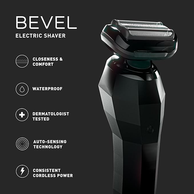 Bevel Electric Shaver for Men, Mens Foil Shavers for face, Wet & Dry Shave, Waterproof, Fast Charging, Cordless Rechargeable, Black
