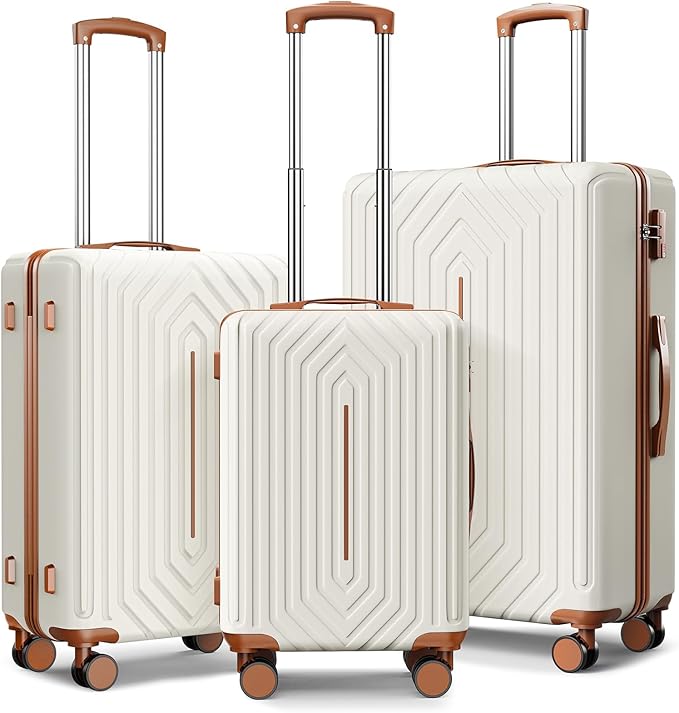 Luggage Sets 3 Piece Hardside Suitcase with Double Spinner Wheels Durable Lightweight Shell with Tsa Lock (20/24/28in) White