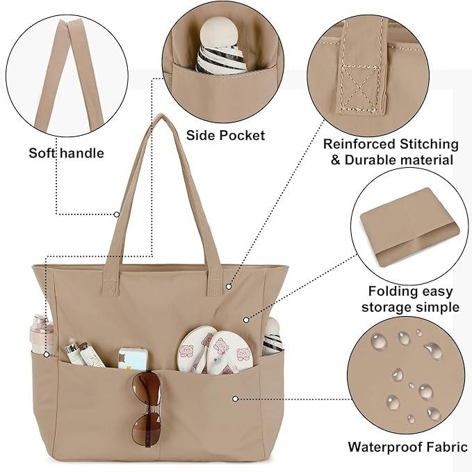 Waterproof Beach Tote Pool Bags for Women Ladies Extra Large Gym Tote Carry On Bag With Wet Compartment for Weekender Travel