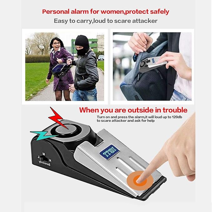 ZZRUI Door Stop Alarm with 120dB Siren, Portable Wedge Door Stopper Security Alarm for Travel, Home, Apartment, Hotel, Entry Alert & Self Defense Device – 1 Pack