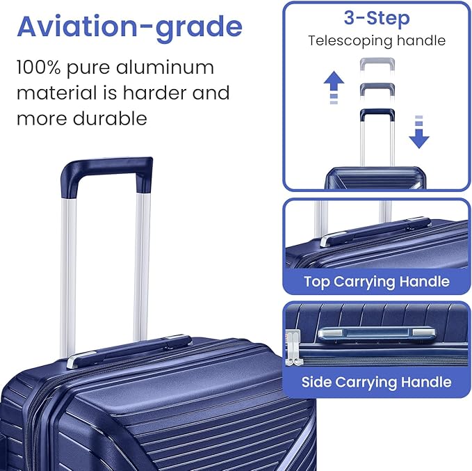 Campfun Luggage 4 Piece Sets, Expandable Carry On Luggage Set Hardshell PP, Suitcase Set with Double Spinner Wheels, Checked Durable Lightweight with TSA Lock, 14in 20in 24in 28in-Blue(B)