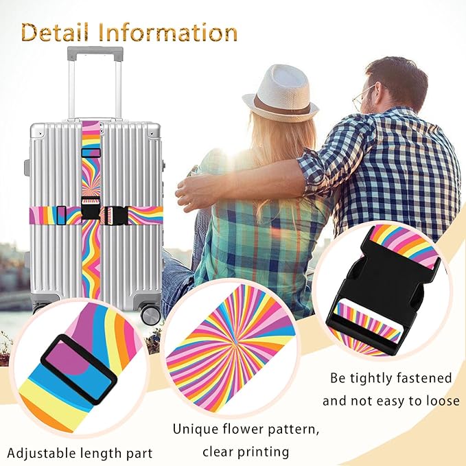 Luggage Straps for Suitcases TSA Approved, Luggage Identifiers for Suitcase, Adjustable Suitcase Strap for Baggage Security with Cute Patten, Travel Necessary Accessories 2Pack (Rendering)
