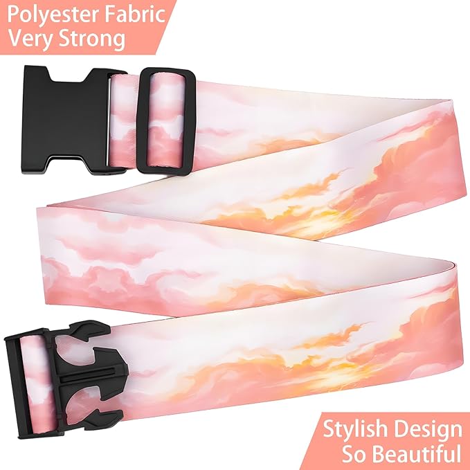 Pink Clouds Luggage Straps for Suitcases, Adjustable Luggage Travel Belts to Keep Luggage Security While Travel, Strong Polyester Fabric, Easy-to-Recognize Stylish Design Travel Accessories, 2 Pack