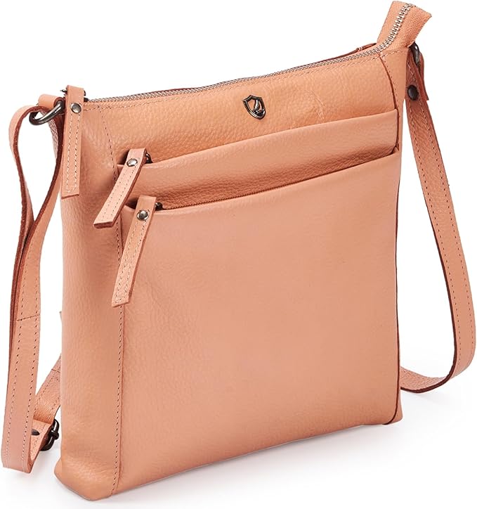 Small Soft Genuine Leather Crossbody Purse Women’s Sling Crossover Shoulder Travel Handbag with Triple Zipper