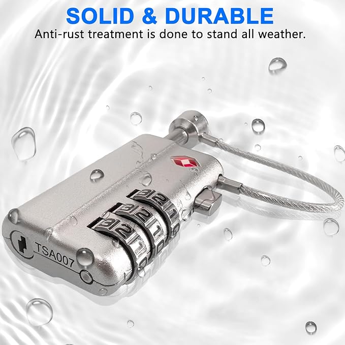 UPGRADED Gun Case Lock - Adjustable Alloy Handle, TSA Approved Gun Safe Lock, High Security Cable Locks, Secure Code Packlock for Gun Cases, Firearm Cases, Toolboxes, Travel Luggage, Silver