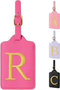 Personalized Initial Luggage Tags - Cute Red Leather Monogrammed Tags with Privacy Cover for Women Kids