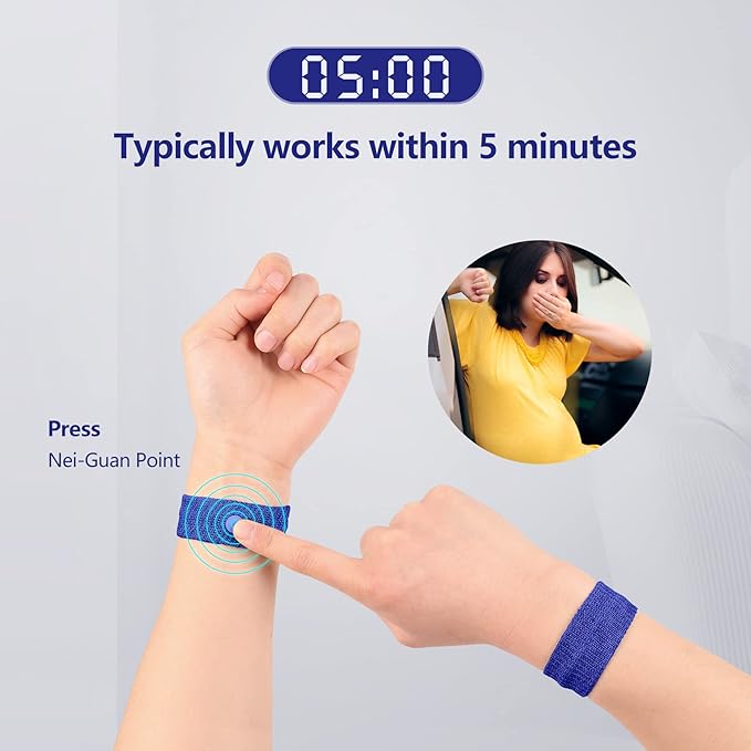 Cozyhealth Motion Sickness Wristband, Anti-Nausea Acupressure Wrist Band for Nausea Relief, Dizziness and Vomiting from Car Boat Flying Travel Sickness (Black/Grey/Dark Blue, 3 Pairs, Large)