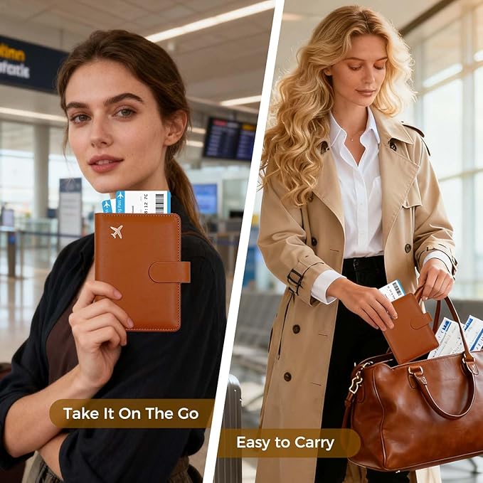 Melsbrinna Premium Leather Passport Holder Covers Case, Waterproof Rfid Blocking Travel Wallet Passport Holder with Pen Holder, Cute Passport Book for Women/Men