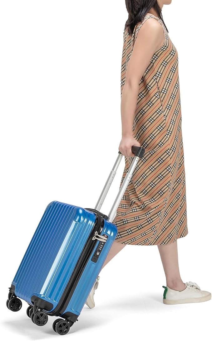 Personal Item Suitcase 18x14x8 Inches Hardside Built In TSA Lock & USB Port Lightweight Luggage Silent Double Spinner Wheels Maximum Underseat Carry-On Bag For Spirit and Frontier (Royal Blue)