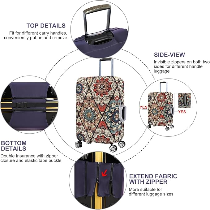 7-Mi Travel Trolley Case Cover Protector Suitcase Cover 22"-24" Trolley case Luggage Storage Covers for Men Women, Retro