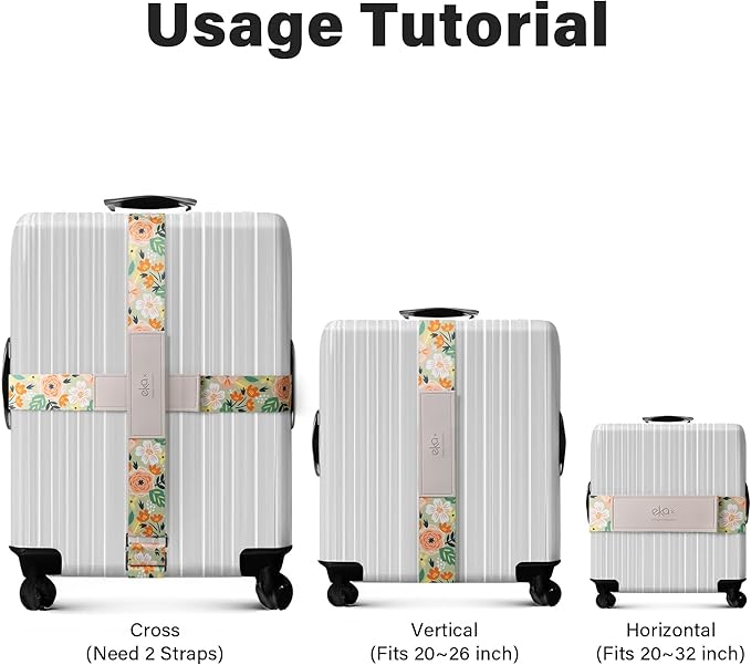 Luggage Straps for Suitcases,Adjustable Luggage Elastic Belt, Travel Essentials for Airport,Station, Vibrant Designs, (Enchanting Blossom)