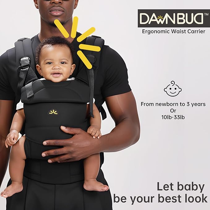 Baby Carrier for Newborns to Toddlers, Adjustable, Ultra-Soft and Weightless, Ergonomic Baby Carrier with Head Support, Baby Travel Gear, Baby Essentials (Black)