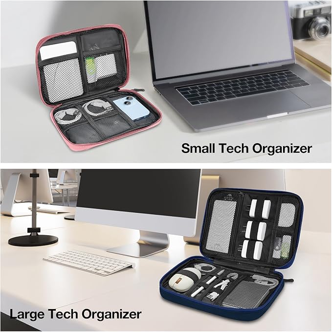 MATEIN Travel Cable Organizer Pouch, Scratch Resistant Portable Charger Case for Electronic Accessories, Travel Tech Bag for Cable, Guitar Picks, Cord Organizer Bag for Work & Office, 2 Pack