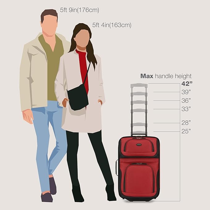 U.S. Traveler Lightweight Rolling 20" Carry On Luggage Softside Suitcase, Red, 2 Wheel Single
