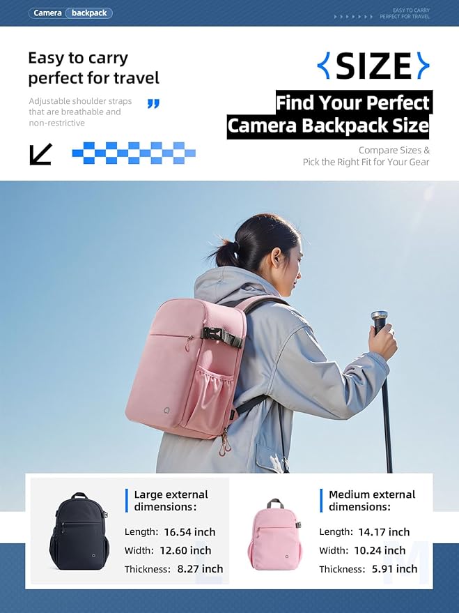 llano Compact Camera Backpack for DSLR/SLR/Mirrorless,Photography Bag with Laptop Slot (for 14" MacBook) & Tripod Holder, Ideal for Travel & Outdoor (for Canon, Nikon, Sony), Small, Pink,10L Capacity