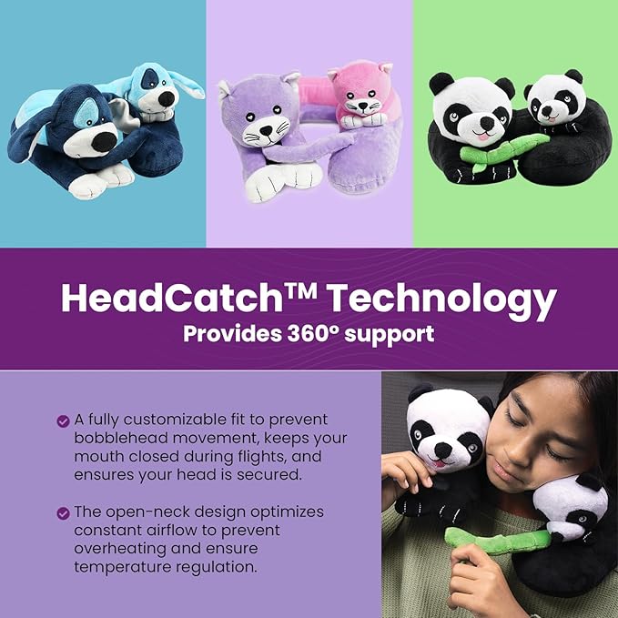 Cabeau Airplane Travel Pillow for Kids – Evolution Kids – Neck Support for Sleeping on Airplanes, Trains, and Cars – Cute, Cozy, and Cuddly Animal Pal for On-The-Go Journeys (Puppies)