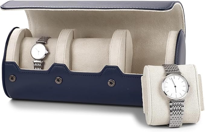 Oirlv Luxury Leather Watch Organizer Case Watch Box for Mens Jewelry Gift Box for Birthday Fathers Day Anniversary(3 slots, Royal Blue)