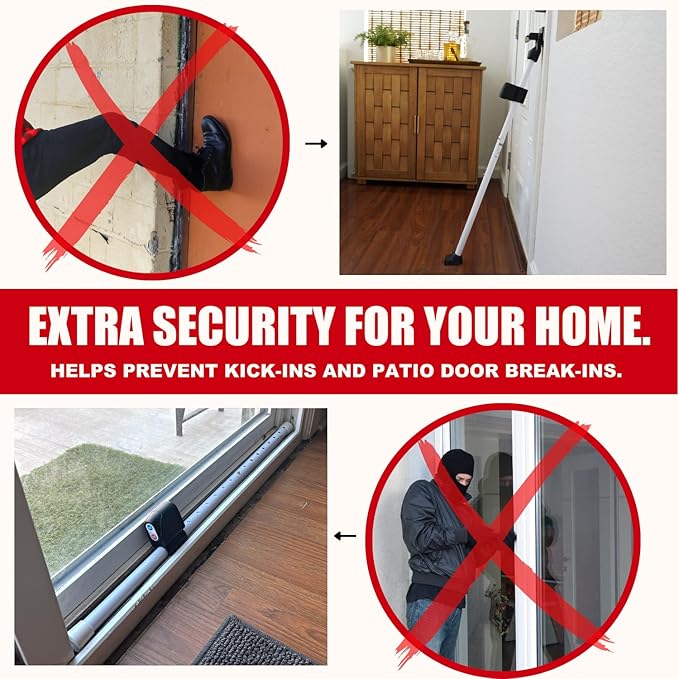 SECURITYMAN 2-in-1 Door Security Bar with Alarm & Sliding Door Stopper Security Bar with 120db Loud Siren - Rugged Iron Rated for 400lbs, (Protects Against Scratches) New Model for Wider Compatibility