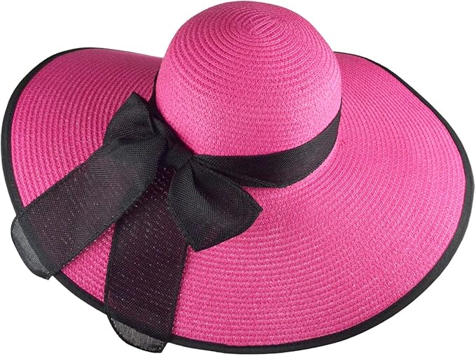 DRESHOW Beach Hats for Women Big Straw Wide Brim Summer Hat Floppy Foldable Roll up Cap Sun Hat UPF 50+