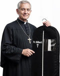Personalized Garment bag for Hanging Clothes - Embroidered Name Garment Holder With 2 Mesh Pockets for Priest and Nun Robes - Ideal for Clergy Outfits, Uniform Cover Bag with Carry Handle - Black