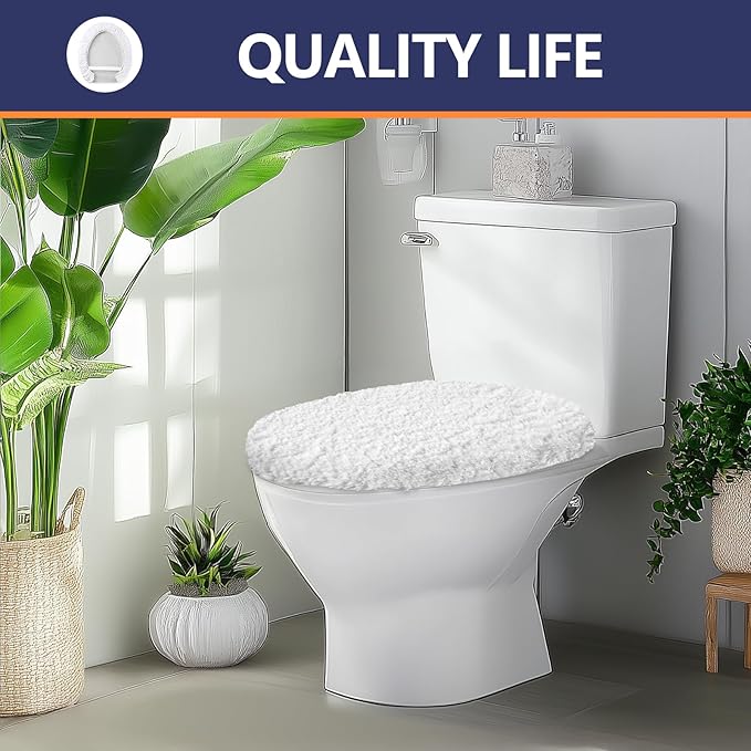 Microfiber Elongated Toilet Seat Cover 19.5"x 15" Machine Washable Solid Toilet Lid Cover Adjustable Rubber Backing Fits Most 18-19.5" L x 14-16" W Elongated Toilet Seat