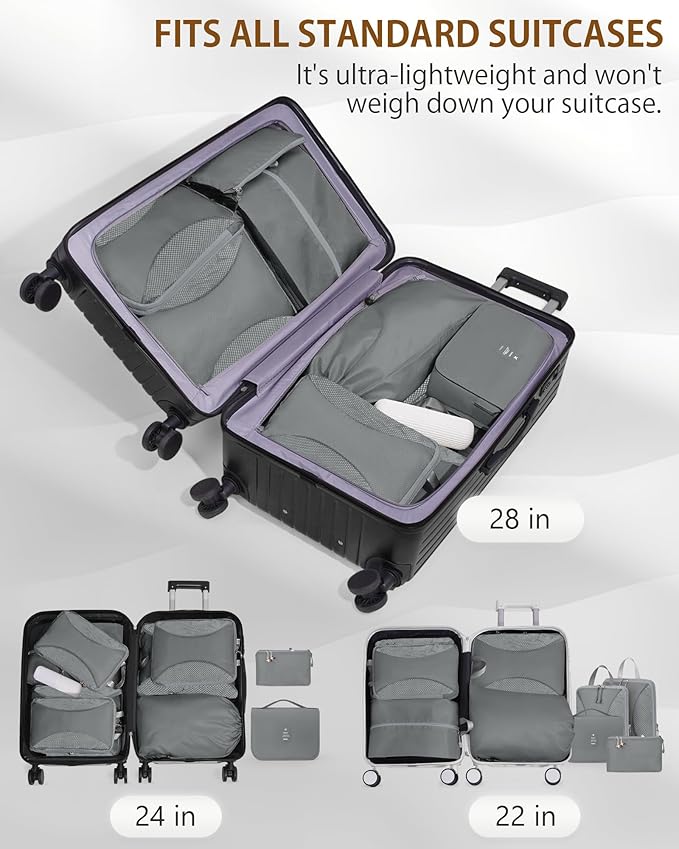 Compression Packing Cubes 12 Set, Suitcase Organizers, Extendable Packing Cubes, Gray
