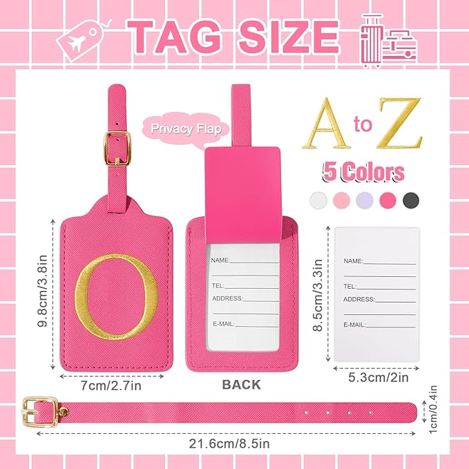 Personalized Initial Rose Red Leather Cute Luggage Tags with Privacy Cover Name Card, Embroidered Custom Monogram Travel Backpack Tag Gifts for Women Kids