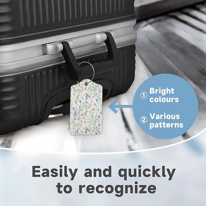 2 Pack Luggage Tag for Suitcase, Retro Lavender Leather Bag Tags Identifiers Privacy Cover ID Label with Durable Steel Loop for Women Men Kids Girls Travel