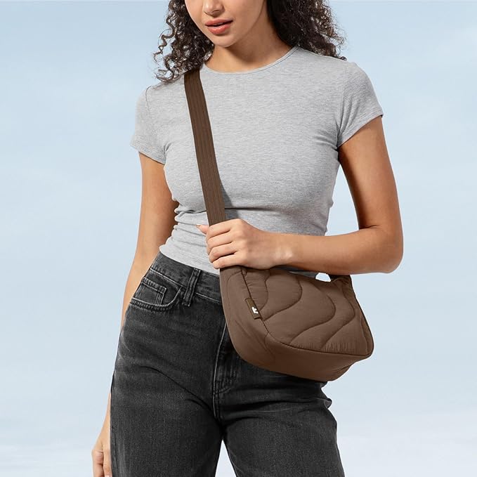 tomtoc 3.5L Puffer Sling Crossbody Bag for Women Trendy, Nylon Quilted Crescent Shoulder Bag Purses for Cellphone and Daily Essentials, Puffy Travel Hobo Handbag with Adjustable Strap & Inner Pockets