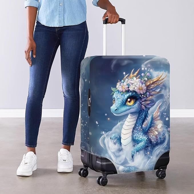 Dragon Luggage Cover Universal Fit 22-25 Inch Anti-Slip Elastic Spandex Suitcase Cover with Invisible Zippers Washable Baggage Case Scratch Resistant Travel Suitcase Protector