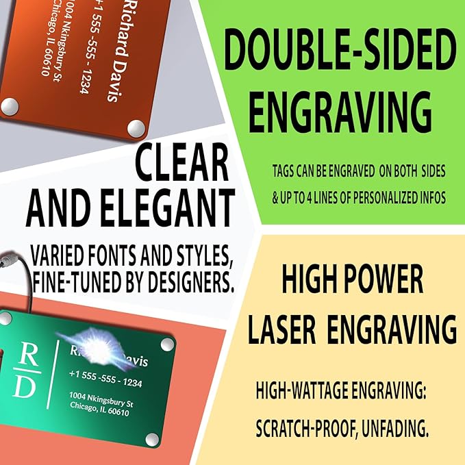 Luggage Tags for Suitcases 4 Pack: Personalized Luggage Tags for Backpacks & Bags Tags with Coustomizable Texts (Black)